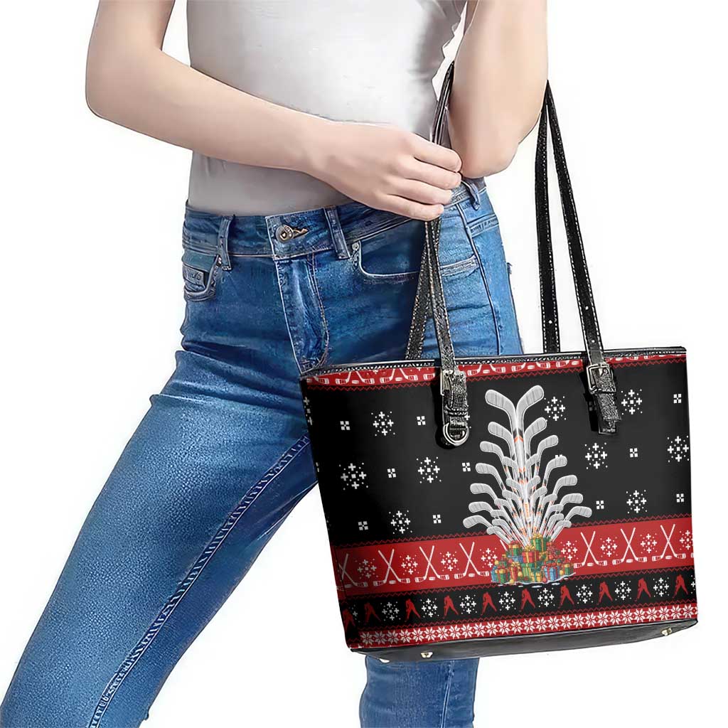 Hockey Is Back Christmas Leather Tote Bag Xmas Holiday Patterns - Wonder Print Shop
