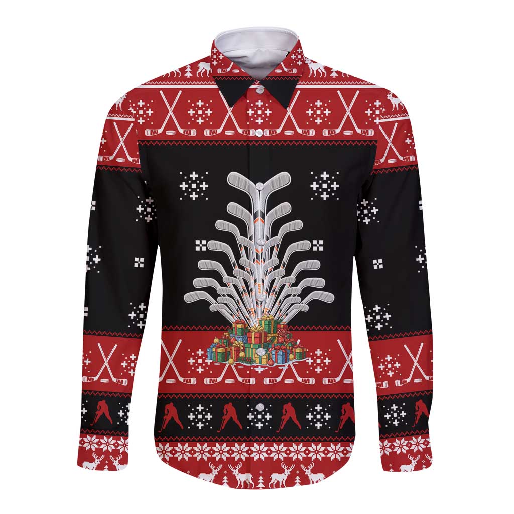 Hockey Is Back Christmas Long Sleeve Button Shirt Xmas Holiday Patterns - Wonder Print Shop