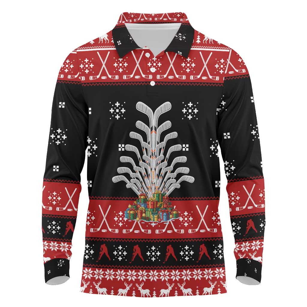 Hockey Is Back Christmas Long Sleeve Polo Shirt Xmas Holiday Patterns - Wonder Print Shop