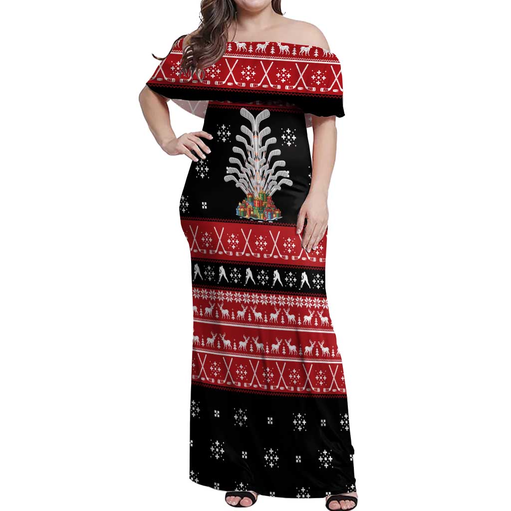 Hockey Is Back Christmas Off Shoulder Maxi Dress Xmas Holiday Patterns - Wonder Print Shop