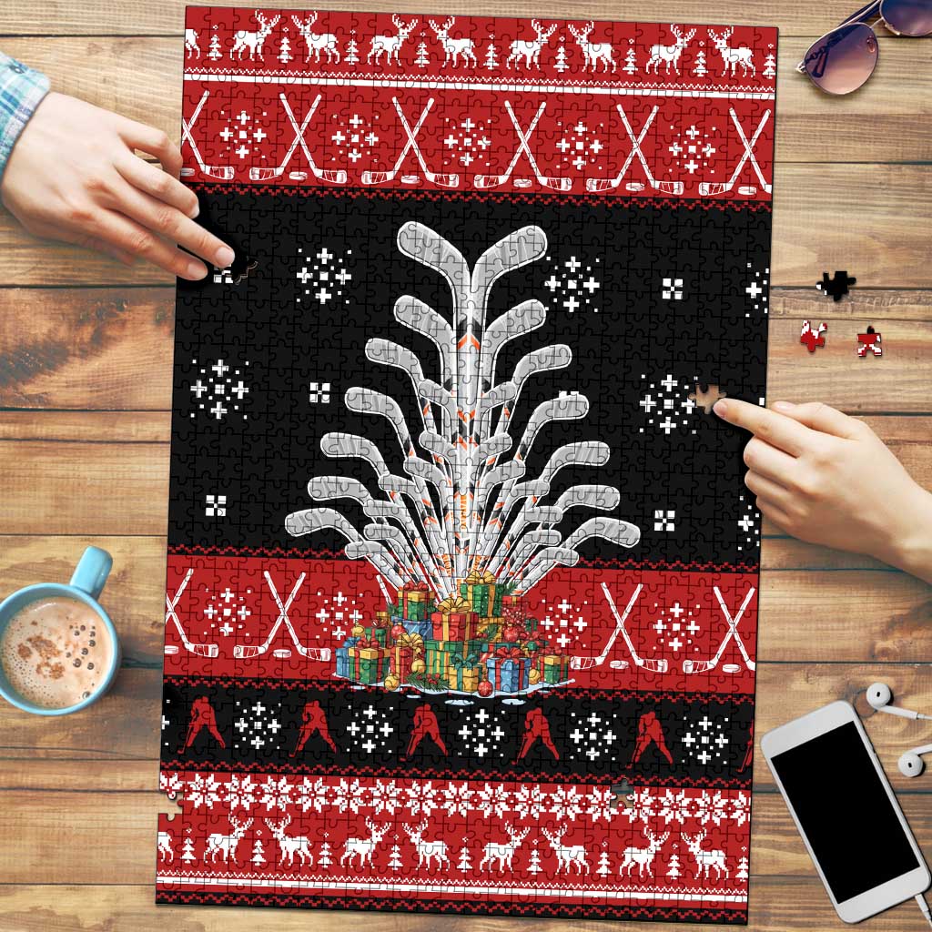 Hockey Is Back Christmas Puzzle Xmas Holiday Patterns - Wonder Print Shop