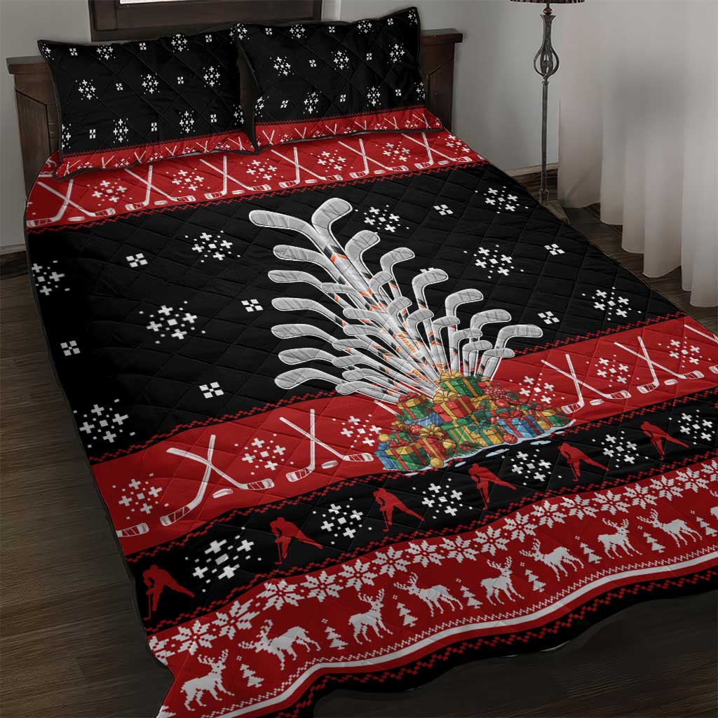 Hockey Is Back Christmas Quilt Bed Set Xmas Holiday Patterns - Wonder Print Shop