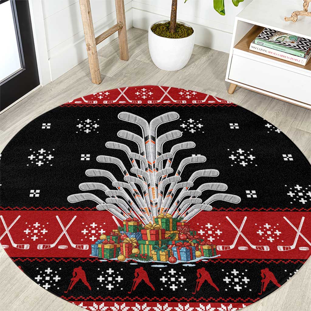 Hockey Is Back Christmas Round Carpet Xmas Holiday Patterns - Wonder Print Shop