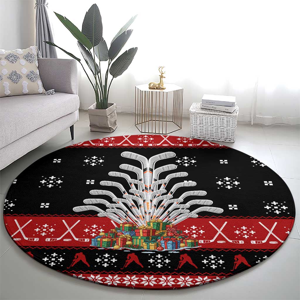 Hockey Is Back Christmas Round Carpet Xmas Holiday Patterns - Wonder Print Shop