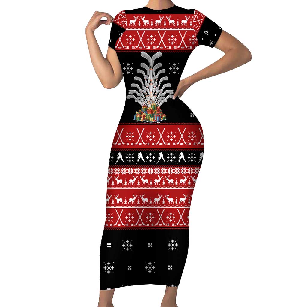 Hockey Is Back Christmas Short Sleeve Bodycon Dress Xmas Holiday Patterns - Wonder Print Shop