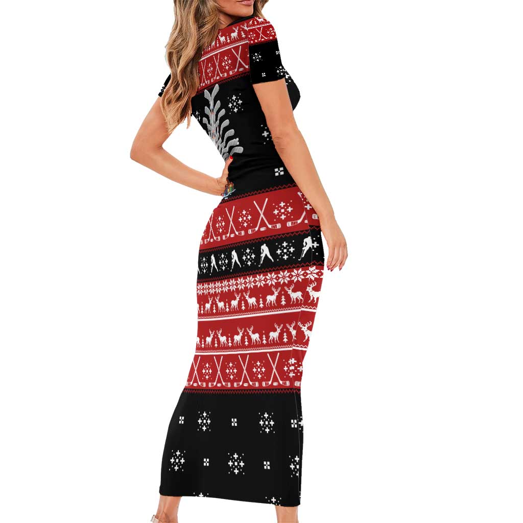 Hockey Is Back Christmas Short Sleeve Bodycon Dress Xmas Holiday Patterns - Wonder Print Shop
