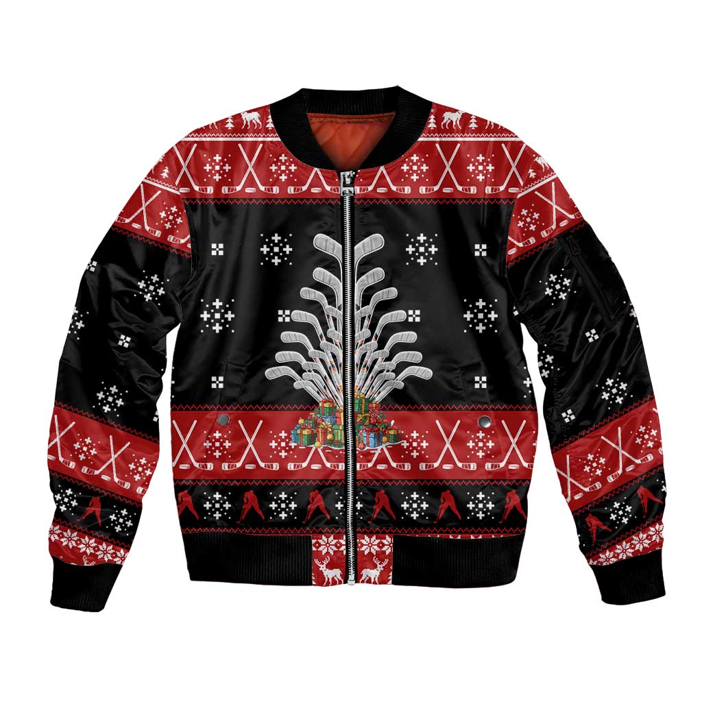 Hockey Is Back Christmas Sleeve Zip Bomber Jacket Xmas Holiday Patterns - Wonder Print Shop
