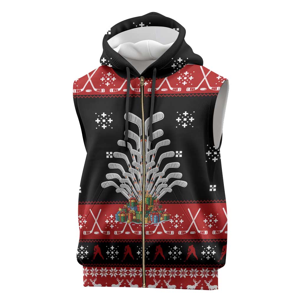 Hockey Is Back Christmas Sleeveless Zip Hoodie Xmas Holiday Patterns - Wonder Print Shop