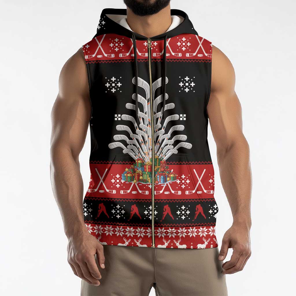 Hockey Is Back Christmas Sleeveless Zip Hoodie Xmas Holiday Patterns - Wonder Print Shop