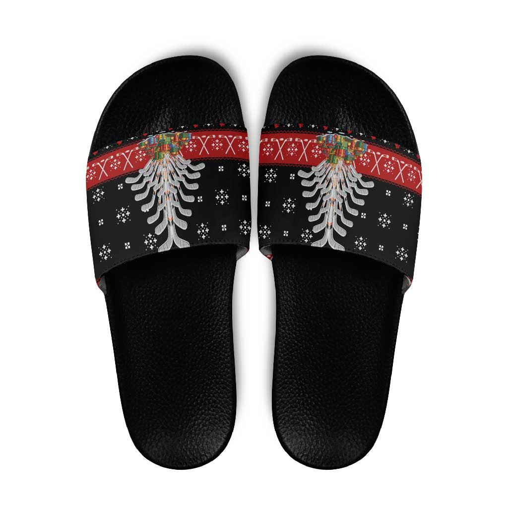 Hockey Is Back Christmas Slide Sandals Xmas Holiday Patterns - Wonder Print Shop
