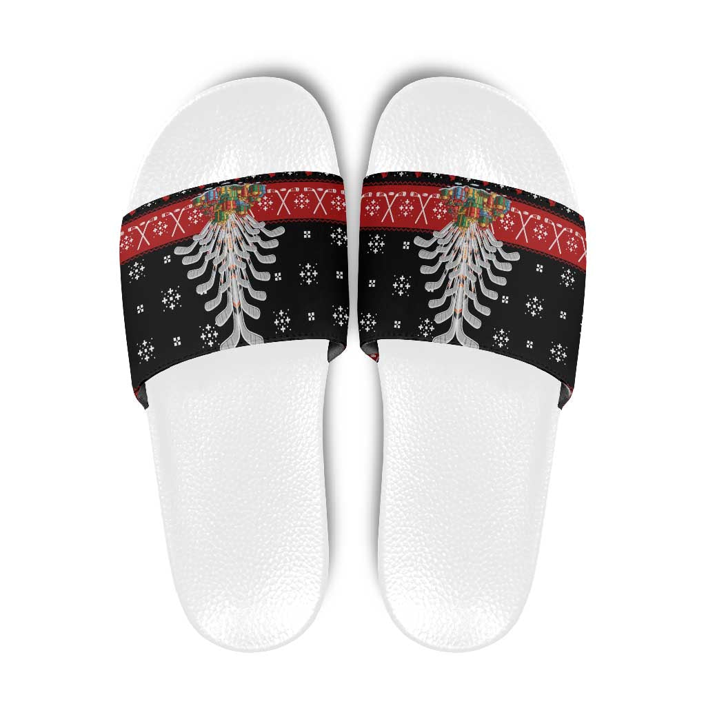 Hockey Is Back Christmas Slide Sandals Xmas Holiday Patterns - Wonder Print Shop
