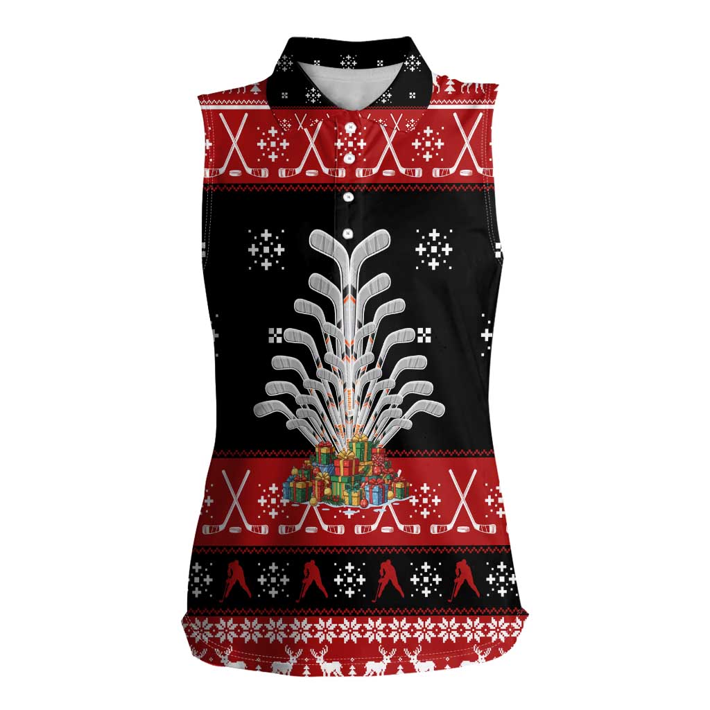 Hockey Is Back Christmas Women Sleeveless Polo Shirt Xmas Holiday Patterns - Wonder Print Shop