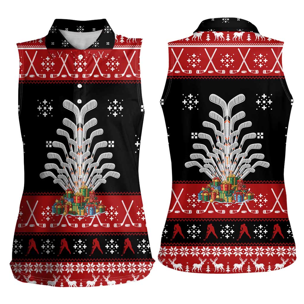 Hockey Is Back Christmas Women Sleeveless Polo Shirt Xmas Holiday Patterns - Wonder Print Shop