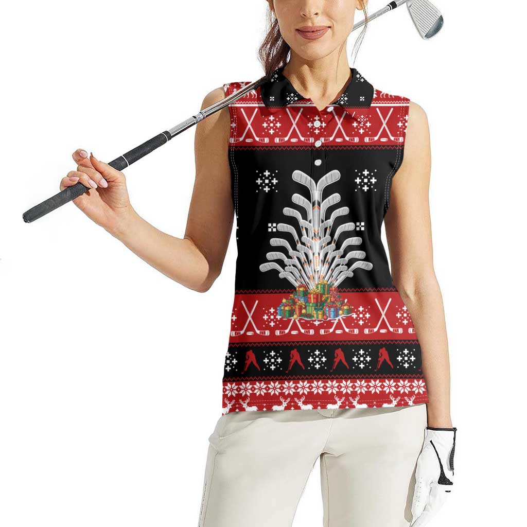 Hockey Is Back Christmas Women Sleeveless Polo Shirt Xmas Holiday Patterns - Wonder Print Shop