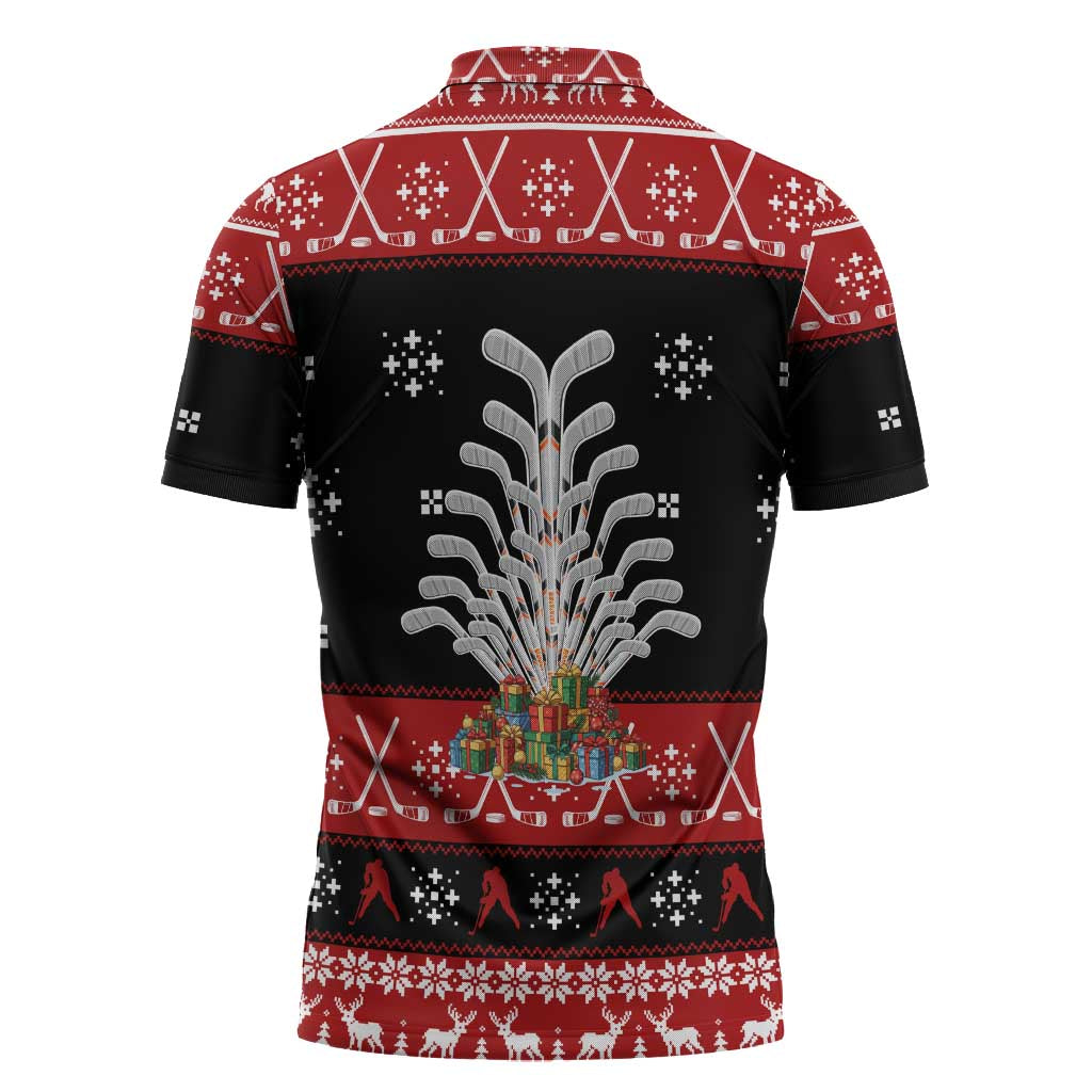 Hockey Is Back Christmas Zipper Polo Shirt Xmas Holiday Patterns - Wonder Print Shop