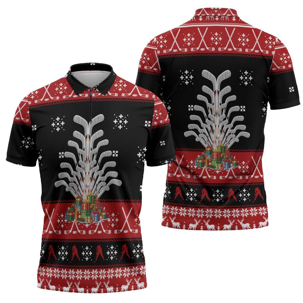 Hockey Is Back Christmas Zipper Polo Shirt Xmas Holiday Patterns - Wonder Print Shop