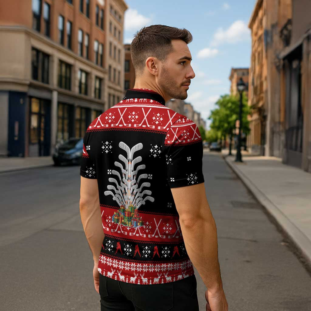 Hockey Is Back Christmas Zipper Polo Shirt Xmas Holiday Patterns - Wonder Print Shop