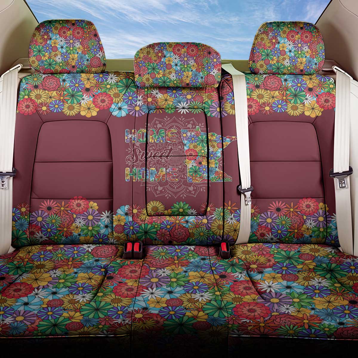 Home Sweet Home Minnesota Flower Christmas Back Car Seat Cover Xmas Holiday Patterns - Wonder Print Shop