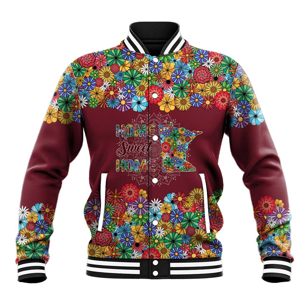 Home Sweet Home Minnesota Flower Christmas Baseball Jacket Xmas Holiday Patterns - Wonder Print Shop