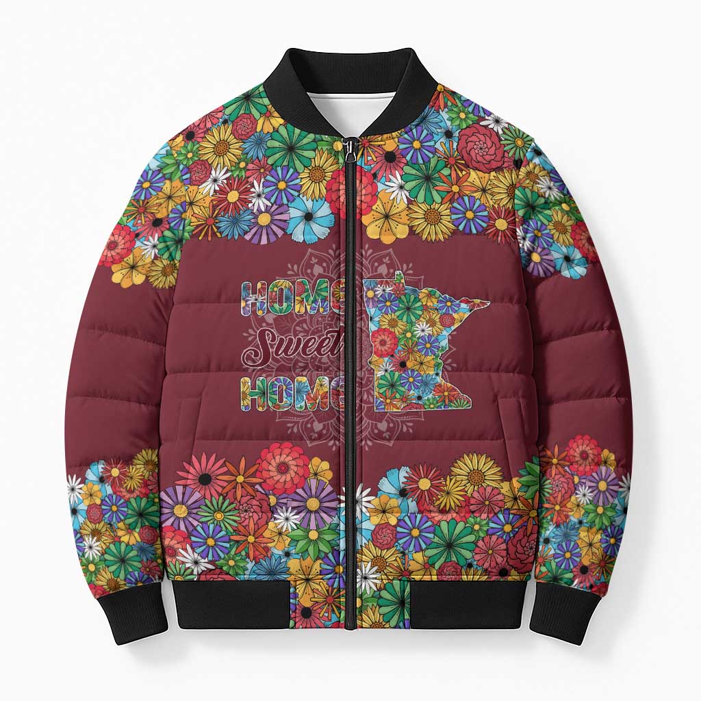 Home Sweet Home Minnesota Flower Christmas Bomber Puffer Jacket Xmas Holiday Patterns - Wonder Print Shop