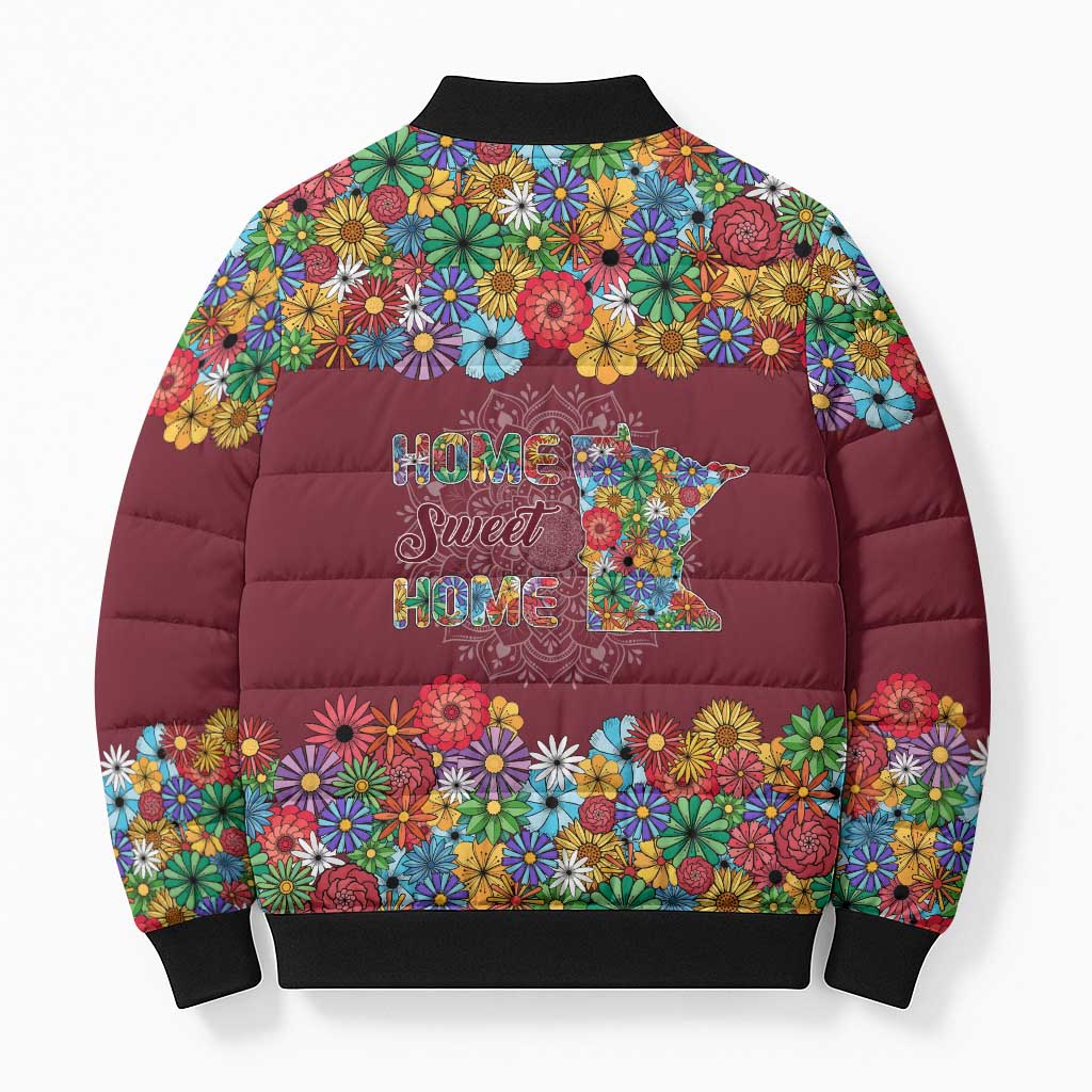 Home Sweet Home Minnesota Flower Christmas Bomber Puffer Jacket Xmas Holiday Patterns - Wonder Print Shop