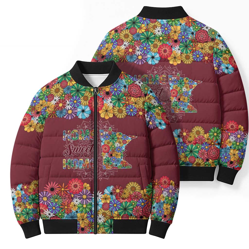 Home Sweet Home Minnesota Flower Christmas Bomber Puffer Jacket Xmas Holiday Patterns - Wonder Print Shop