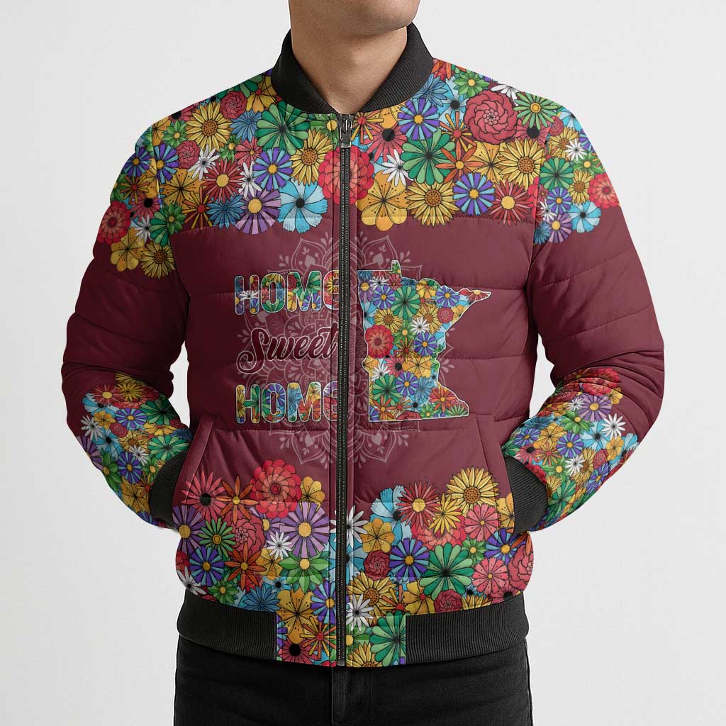 Home Sweet Home Minnesota Flower Christmas Bomber Puffer Jacket Xmas Holiday Patterns - Wonder Print Shop