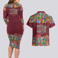 Home Sweet Home Minnesota Flower Christmas Couples Matching Long Sleeve Bodycon Dress and Hawaiian Shirt Xmas Holiday Patterns - Wonder Print Shop