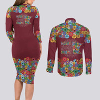 Home Sweet Home Minnesota Flower Christmas Couples Matching Long Sleeve Bodycon Dress and Long Sleeve Button Shirt Xmas Holiday Patterns - Wonder Print Shop