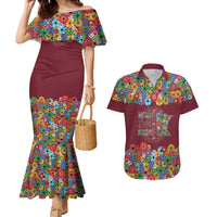 Home Sweet Home Minnesota Flower Christmas Couples Matching Mermaid Dress and Hawaiian Shirt Xmas Holiday Patterns - Wonder Print Shop