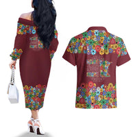 Home Sweet Home Minnesota Flower Christmas Couples Matching Off The Shoulder Long Sleeve Dress and Hawaiian Shirt Xmas Holiday Patterns - Wonder Print Shop
