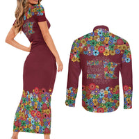 Home Sweet Home Minnesota Flower Christmas Couples Matching Short Sleeve Bodycon Dress and Long Sleeve Button Shirt Xmas Holiday Patterns - Wonder Print Shop