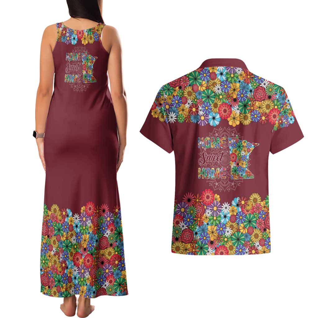 Home Sweet Home Minnesota Flower Christmas Couples Matching Tank Maxi Dress and Hawaiian Shirt Xmas Holiday Patterns - Wonder Print Shop
