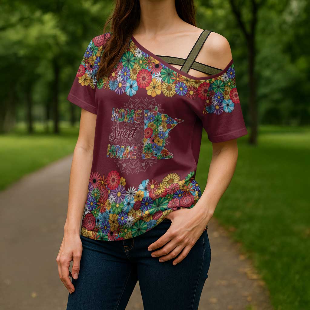 Home Sweet Home Minnesota Flower Christmas Cross Shoulder Shirt Xmas Holiday Patterns - Wonder Print Shop