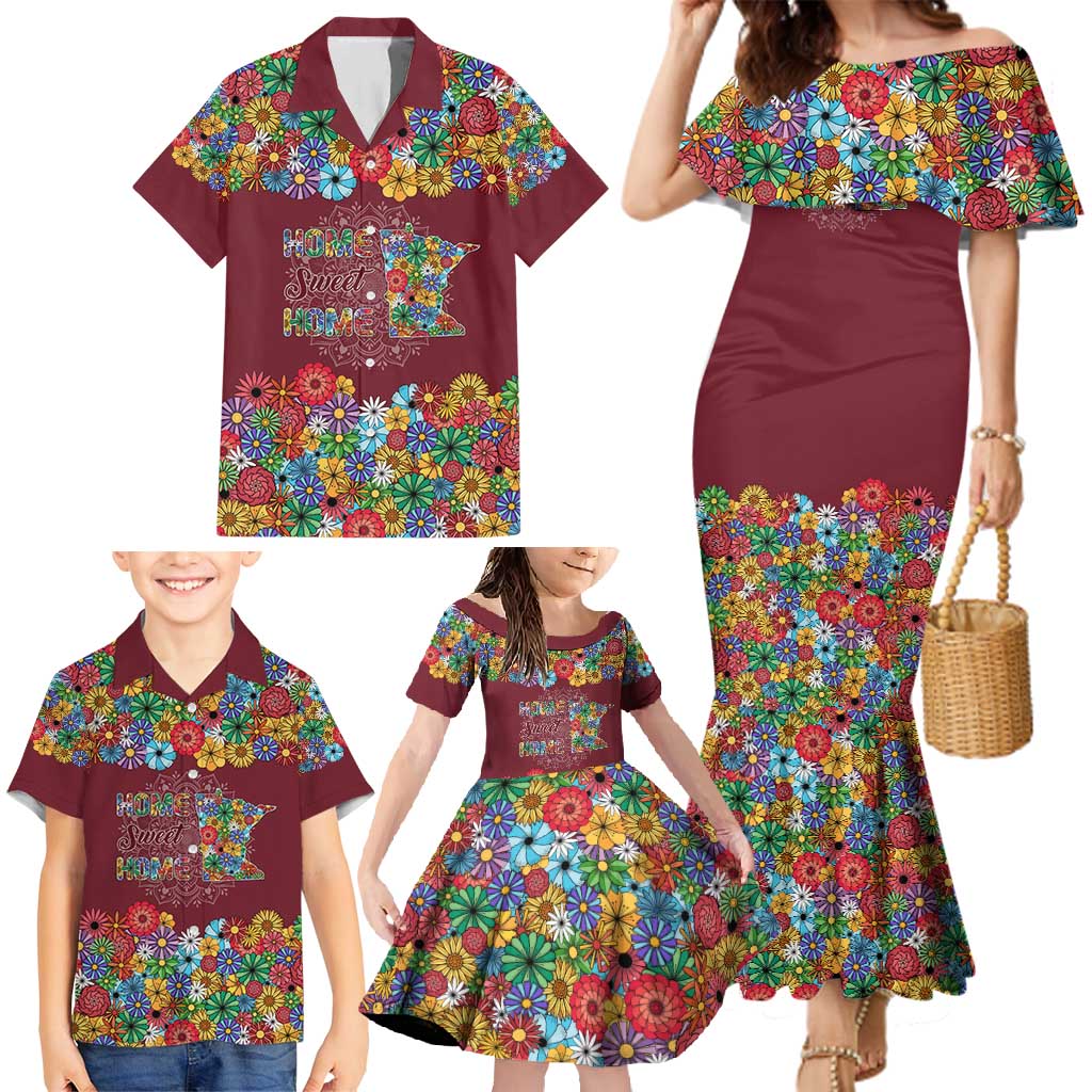 Home Sweet Home Minnesota Flower Christmas Family Matching Mermaid Dress and Hawaiian Shirt Xmas Holiday Patterns - Wonder Print Shop