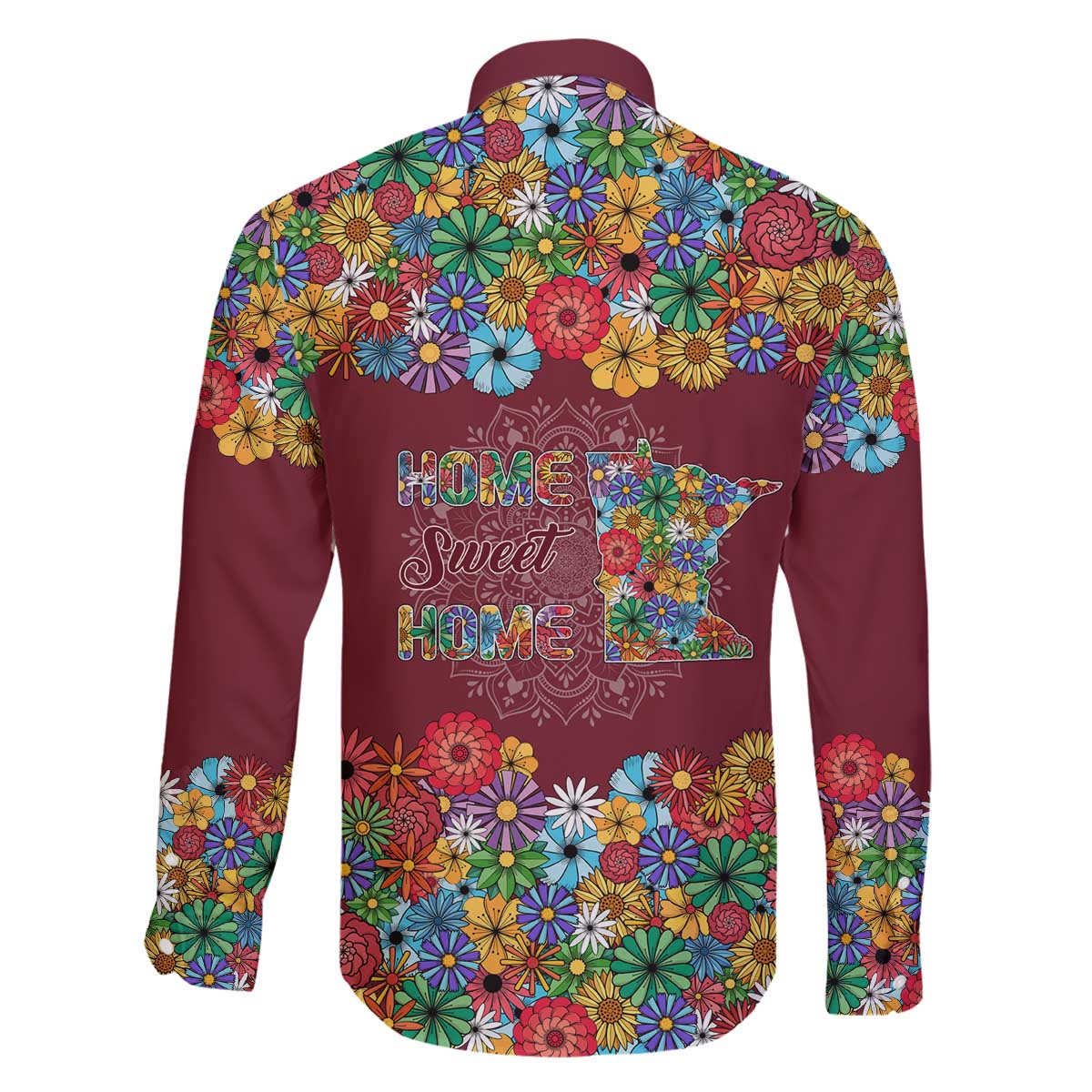 Home Sweet Home Minnesota Flower Christmas Family Matching Off The Shoulder Long Sleeve Dress and Hawaiian Shirt Xmas Holiday Patterns - Wonder Print Shop