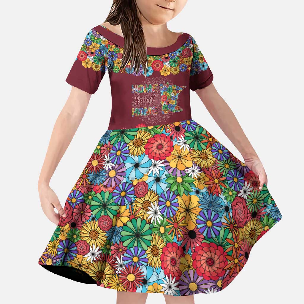 Home Sweet Home Minnesota Flower Christmas Family Matching Off Shoulder Maxi Dress and Hawaiian Shirt Xmas Holiday Patterns - Wonder Print Shop