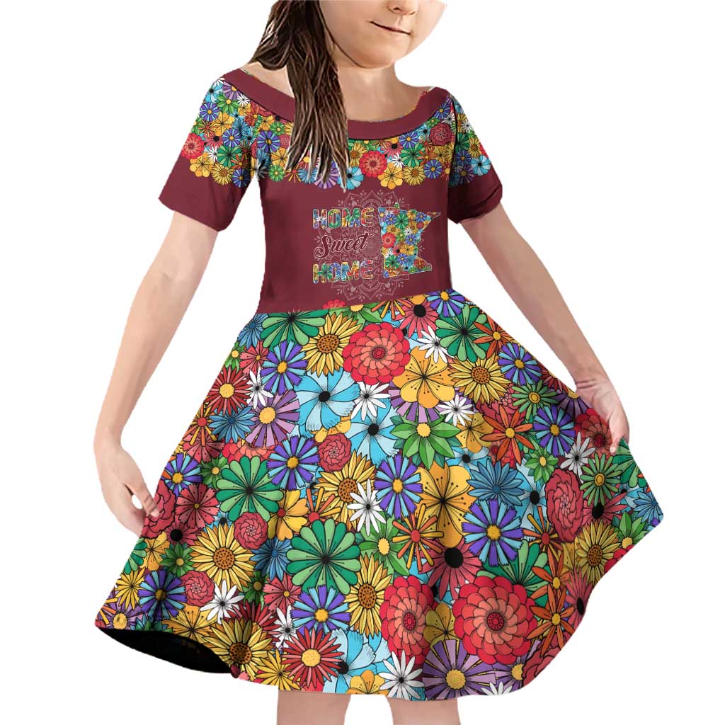 Home Sweet Home Minnesota Flower Christmas Family Matching Off Shoulder Short Dress and Hawaiian Shirt Xmas Holiday Patterns - Wonder Print Shop