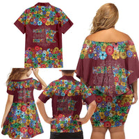 Home Sweet Home Minnesota Flower Christmas Family Matching Off Shoulder Short Dress and Hawaiian Shirt Xmas Holiday Patterns - Wonder Print Shop