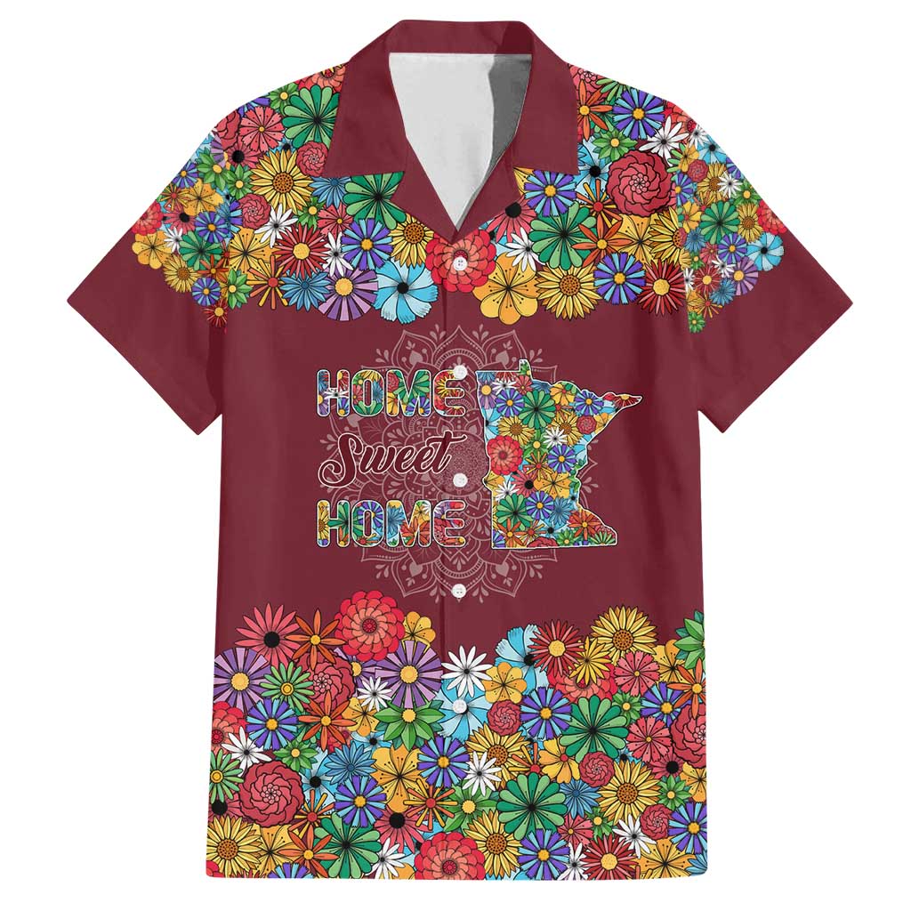 Home Sweet Home Minnesota Flower Christmas Family Matching Off Shoulder Short Dress and Hawaiian Shirt Xmas Holiday Patterns - Wonder Print Shop
