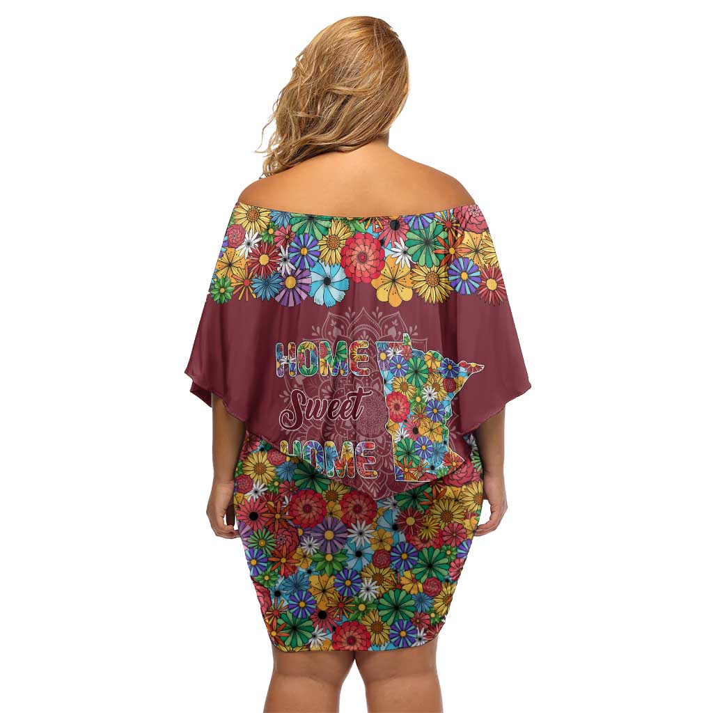 Home Sweet Home Minnesota Flower Christmas Family Matching Off Shoulder Short Dress and Hawaiian Shirt Xmas Holiday Patterns - Wonder Print Shop