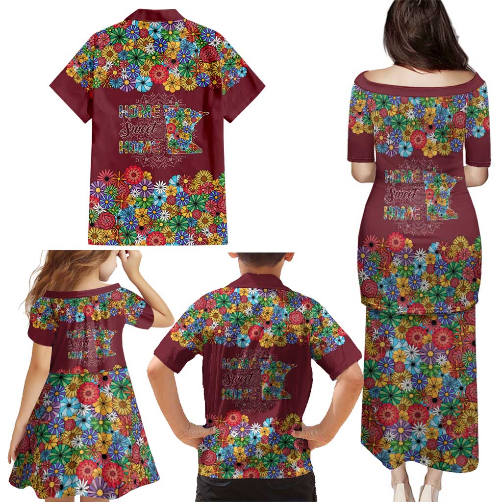 Home Sweet Home Minnesota Flower Christmas Family Matching Puletasi and Hawaiian Shirt Xmas Holiday Patterns - Wonder Print Shop