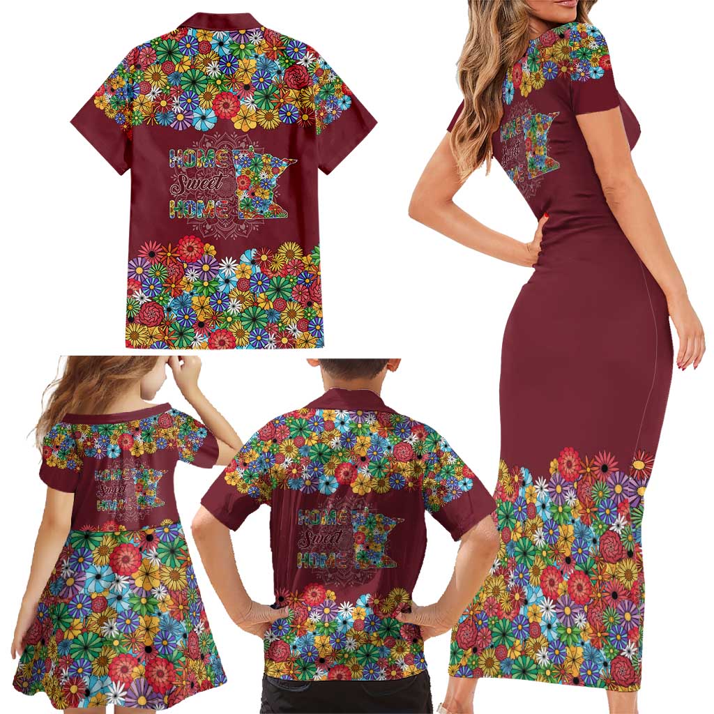 Home Sweet Home Minnesota Flower Christmas Family Matching Short Sleeve Bodycon Dress and Hawaiian Shirt Xmas Holiday Patterns - Wonder Print Shop