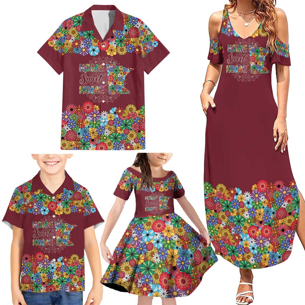 Home Sweet Home Minnesota Flower Christmas Family Matching Summer Maxi Dress and Hawaiian Shirt Xmas Holiday Patterns - Wonder Print Shop