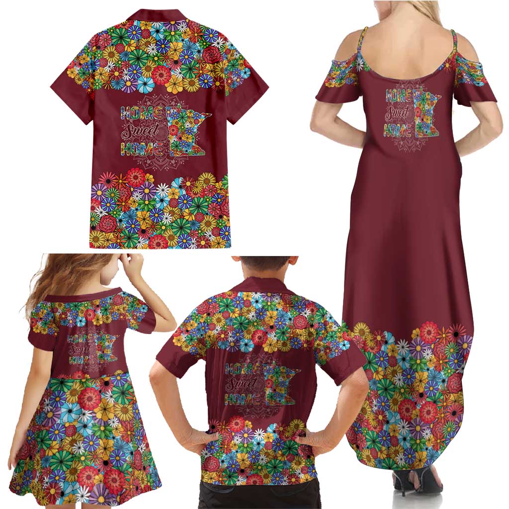 Home Sweet Home Minnesota Flower Christmas Family Matching Summer Maxi Dress and Hawaiian Shirt Xmas Holiday Patterns - Wonder Print Shop