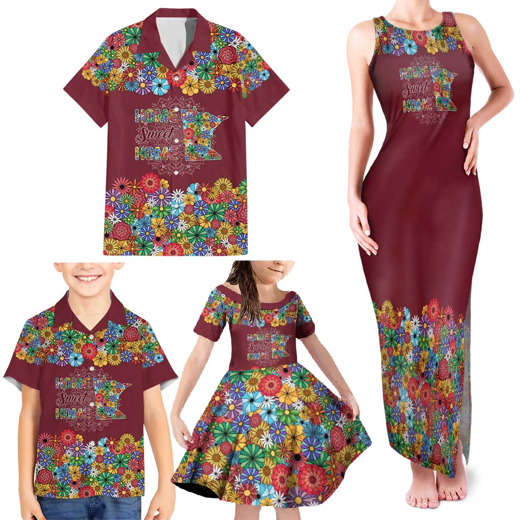 Home Sweet Home Minnesota Flower Christmas Family Matching Tank Maxi Dress and Hawaiian Shirt Xmas Holiday Patterns - Wonder Print Shop