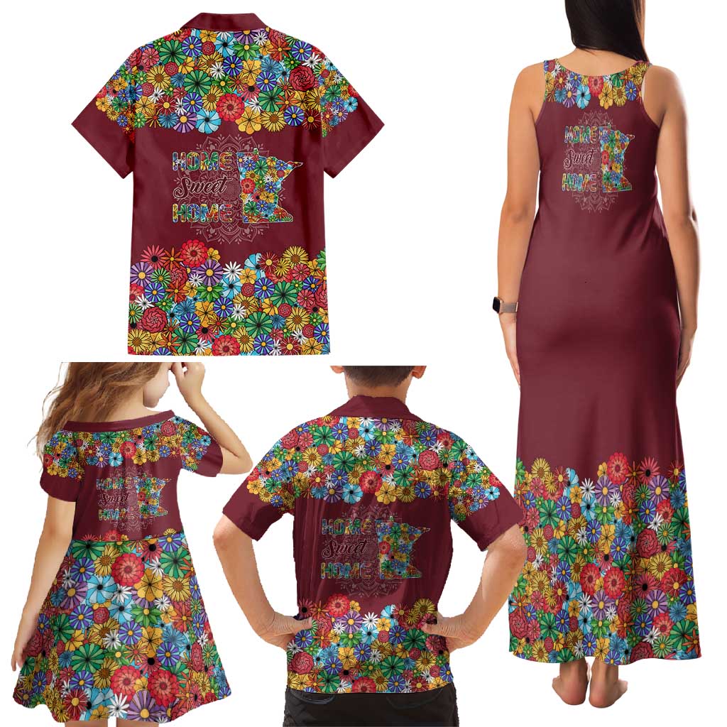 Home Sweet Home Minnesota Flower Christmas Family Matching Tank Maxi Dress and Hawaiian Shirt Xmas Holiday Patterns - Wonder Print Shop