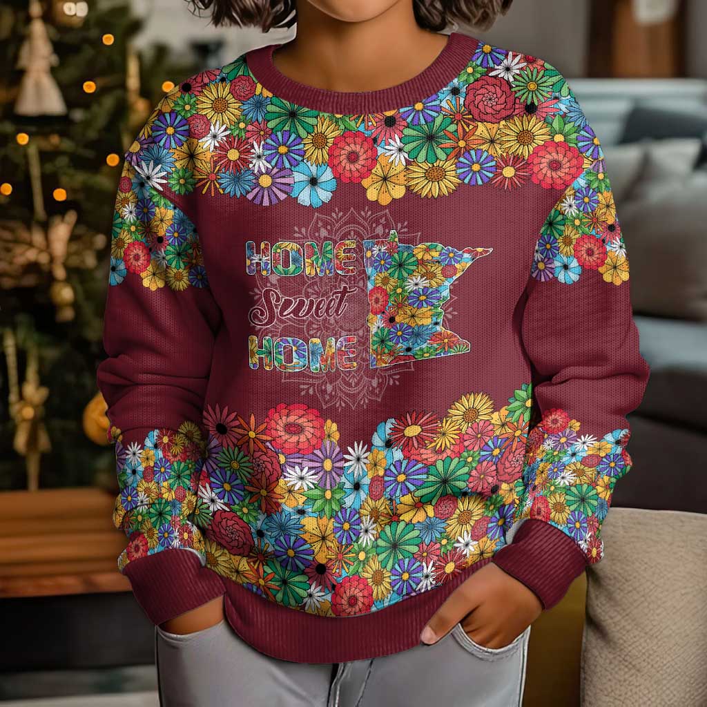 Home Sweet Home Minnesota Flower Christmas Kid Ugly Christmas Sweater Xmas Holiday Patterns - Wonder Print Shop
