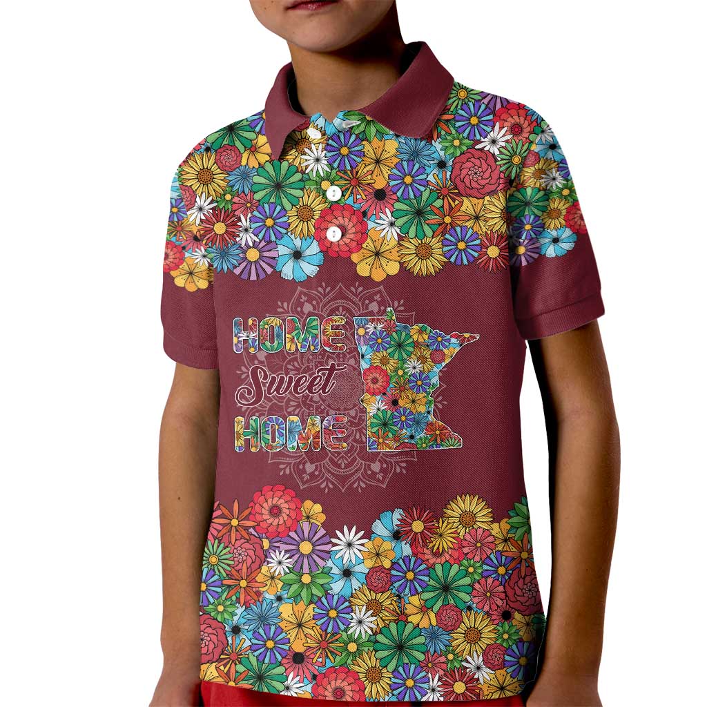 Home Sweet Home Minnesota Flower Christmas Kid Polo Shirt Xmas Holiday Patterns - Wonder Print Shop