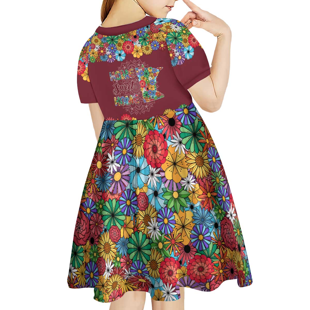 Home Sweet Home Minnesota Flower Christmas Kid Short Sleeve Dress Xmas Holiday Patterns - Wonder Print Shop
